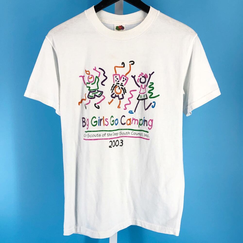 Girl Scouts Big Girls Go Camping 2003 tshirt Y2K vintage